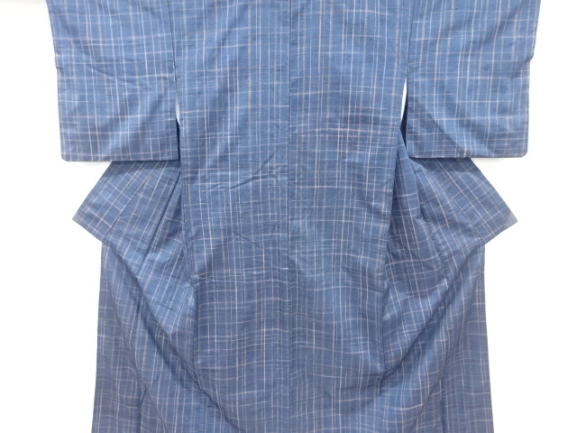 アンティーク　格子織出し手織り節紬着物